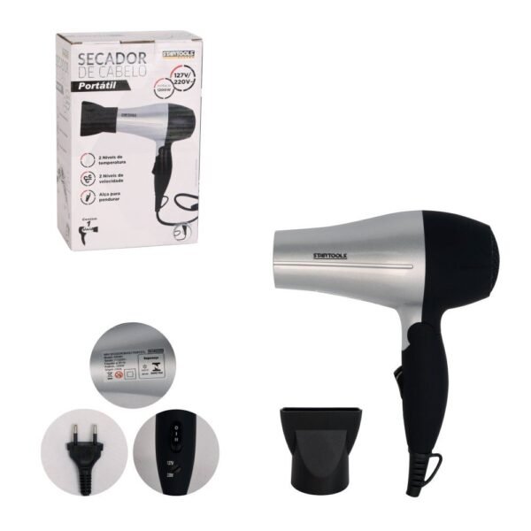 Secador de Cabelo Portátil 1200W Bivolt - Cinza