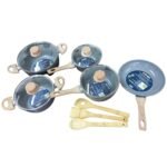 Jogo de Panela Antiaderente com Cabo de Madeira 8 Peças - Sortida