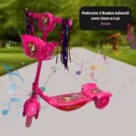 Patinete 3 Rodas Infantil Dobrável com Som e Luz - Rosa - Imagem 5