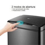 Lixeira Automática Retangular 50 Litros com Sensor em Aço - Preta