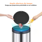 Lixeira Automática Redonda em Aço 40 Litros com Sensor - Inox