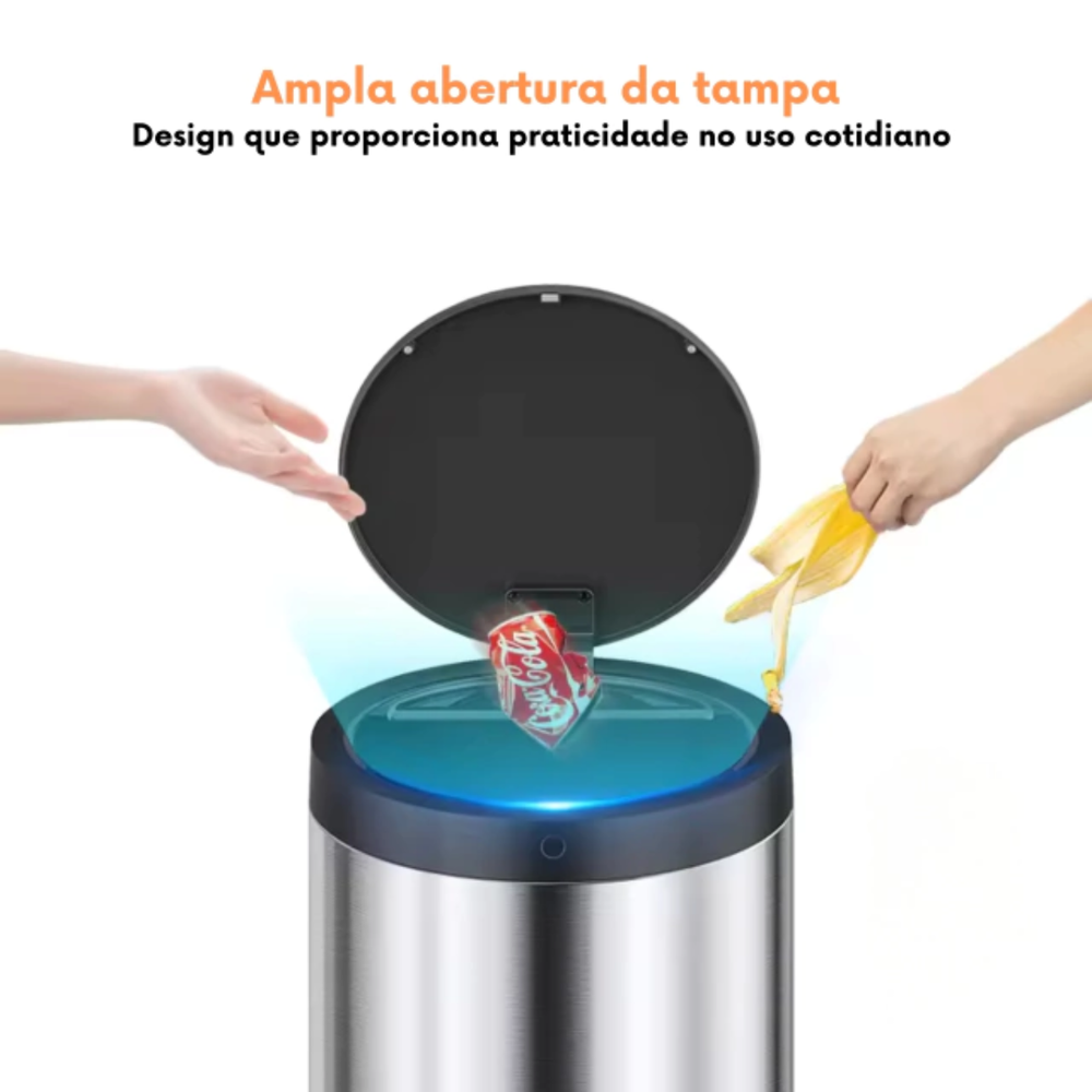 15371553137-sdzo5j7o4ad-xl.png Lixeira Automática Redonda em Aço 40 Litros com Sensor - Inox - Imagem 1