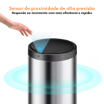 Lixeira Automática Redonda em Aço 40 Litros com Sensor - Inox - Imagem 3
