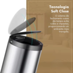 Lixeira Automática Redonda em Aço 40 Litros com Sensor - Inox - Imagem 6