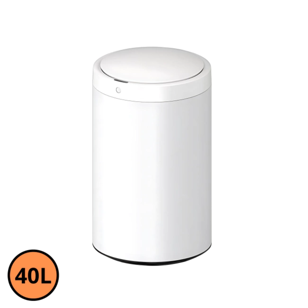 15371553225-ymb84lxbxo-xl.png Lixeira Automática Redonda em Aço Inox 40 Litros com Sensor - Branca - Imagem 1