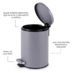Lixeira Redonda com Pedal Multiuso Aço 3 litros - Cinza Matte