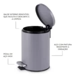 Lixeira Redonda com Pedal Multiuso Aço 3 litros - Cinza Matte