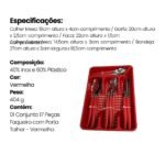 Conjunto 17 Peças Faqueiro com Porta Talher - Vermelha - Imagem 4