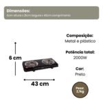 Fogareiro Elétrico Portátil 2 Bocas 220V - Preta - Imagem 4