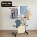 Multi varal de chão com bandejas e 3 andares  Com Cabideiro- Cinza - Imagem 4