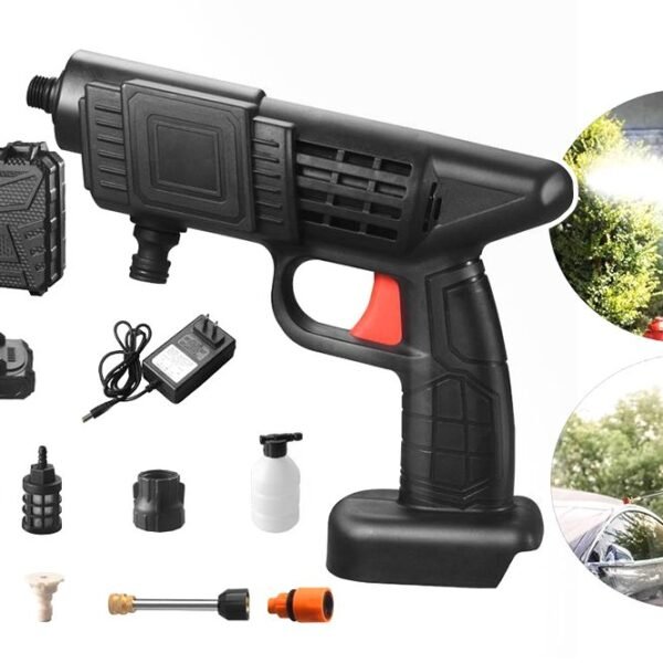 Pistola Lava Jato Portátil Recarregável 8 Peças - Preta