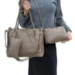 Kit 3 Peças Bolsa Feminina Estilo Tote - Caqui