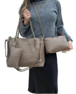 Kit 3 Peças Bolsa Feminina Estilo Tote - Caqui - Imagem 2