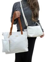 Kit 3 Peças Bolsa Feminina - Branco com Alça Caramelo - Imagem 2