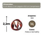 Kit 2 Cabos Para Recarga de Bateria Automotiva 300 AMP 2,2 Metros - Imagem 2