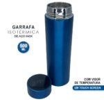 Garrafa Térmica Medidor Temperatura Digital Squeeze Portátil Azul - Imagem 3