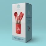 Jogo com 7 Peças de Silicone Vermelho com Cabo de Madeira