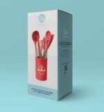 Jogo com 7 Peças de Silicone Vermelho com Cabo de Madeira