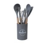 O Jogo com 7 Peças de Silicone Cinza com Cabo de Madeira - Imagem 3