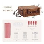 Cesta De Picnic Completa Com Forro Térmico, Toalha e Assessórios - Imagem 2