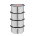 Conjunto 4 Potes Herméticos Redondo Inox 450ML
