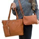 Kit 3 Peças Bolsa Feminina Com Alça Trançada - Caramelo