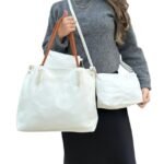 Kit 3 Peças Bolsa Feminina Estilo Tote - Branca Com Alça Caramelo