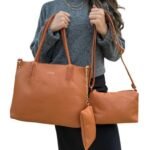 Kit 3 Peças Bolsa Feminina Estilo Tote - Caramelo