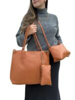 Kit 3 Peças Bolsa Feminina Estilo Tote - Caramelo - Imagem 2