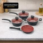 Conjunto Panelas Antiaderente com Tampa de Vidro 04 peças - Preto e Vermelho - Imagem 3