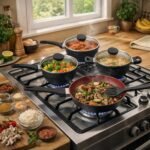 Conjunto Panelas Antiaderente com Tampa de Vidro 04 peças - Preto e Vermelho