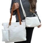 Kit 3 Peças Bolsa Feminina - Branco com Alça Caramelo