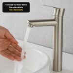 Torneira de Mesa Retro Para Lavatório - Inox Escovada - Imagem 3