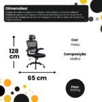 Cadeira Escritório Gamer Giratória - Preta - Imagem 5