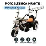 Moto Elétrica Infantil 12V Chopper Sirene Branca - Imagem 2