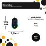 Mouse Óptico para Computador Com Fio - Preta - Imagem 4