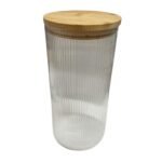 Pote de Vidro Borossilicato Listrado com Tampa de Bambu 1,4L