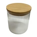 Pote de Vidro Borossilicato Listrado com Tampa de Bambu 700ml