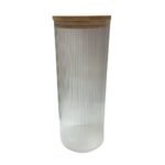 Pote de Vidro Borossilicato Listrado com Tampa de Bambu 1,8L