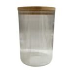 Pote de Vidro Borossilicato Listrado com Tampa de Bambu 1L