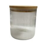 Pote de Vidro Borossilicato Listrado com Tampa de Bambu 700ml - Imagem 2