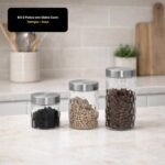 Kit 3 Potes em Vidro Com Tampa - Inox