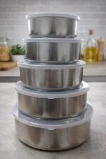 Conjunto 5 Potes Herméticos Redondos com Tampa - Inox - Imagem 2