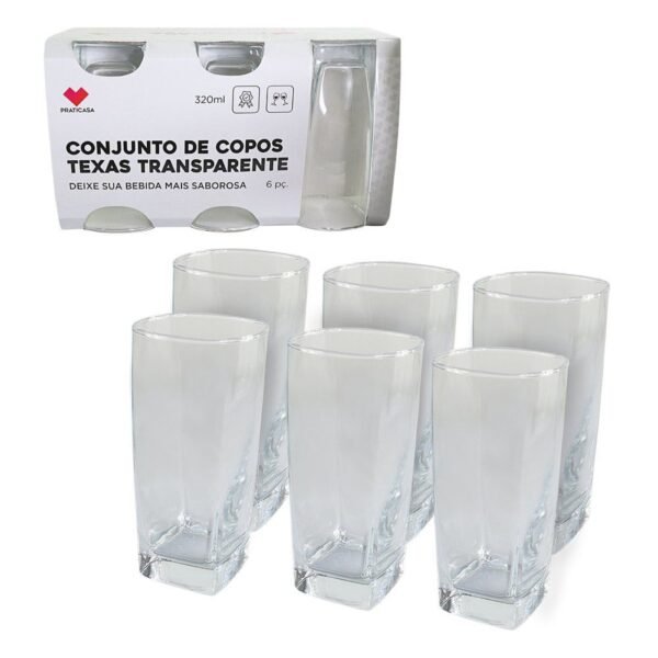 Jogo 6 Copos Quadrado Texas Vidro 290ml